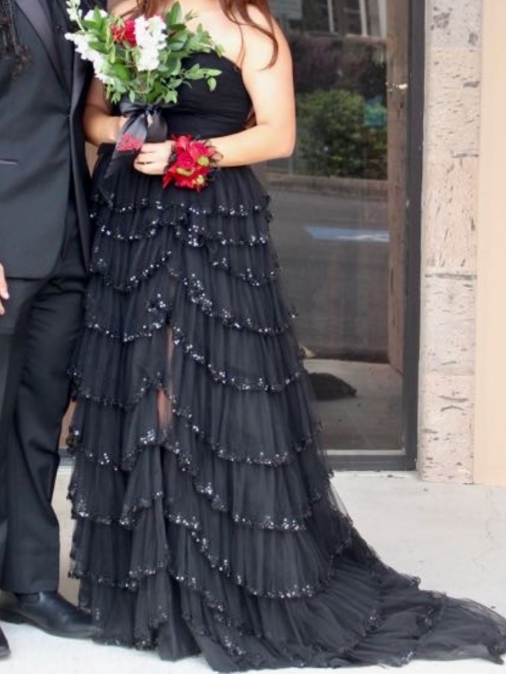 Sherri Hill dress 56159 Strapless Black Ruffled Evening Gown - Picture 4 of 4